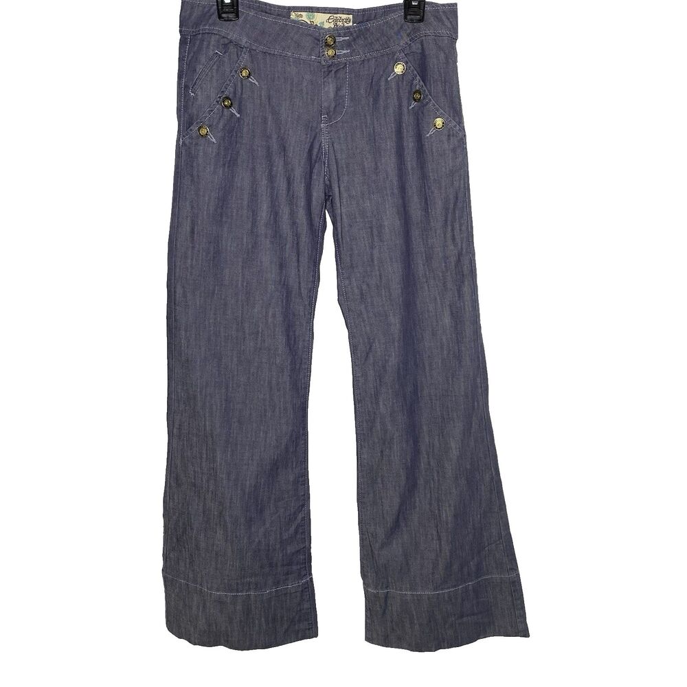 Celebrity Pink Low Rise Womens 7 Wide Leg Sailor Dungaree Jeans Denim Y2K Blue